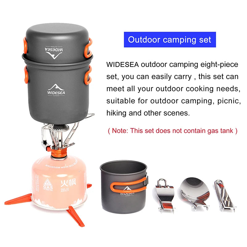 Widesea Camping Cookware Set, Tableware Equipment Supplies Burner Stove, Folding Knife, Fork, Portable Pot And Cup