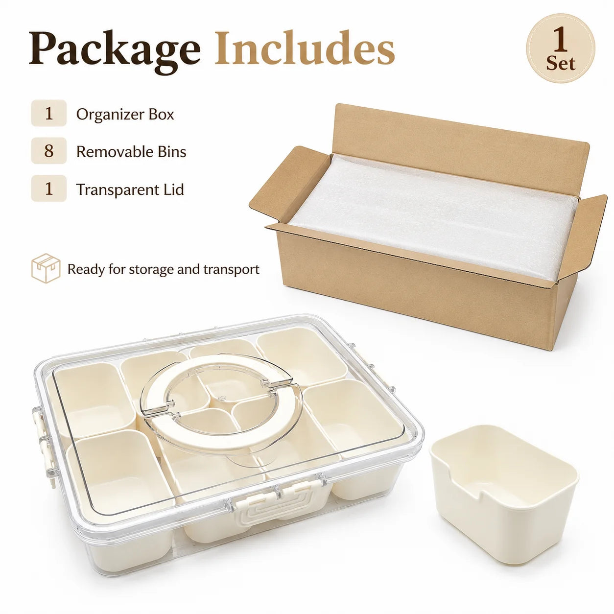 8-Compartment Food Storage Container with Removable Bins