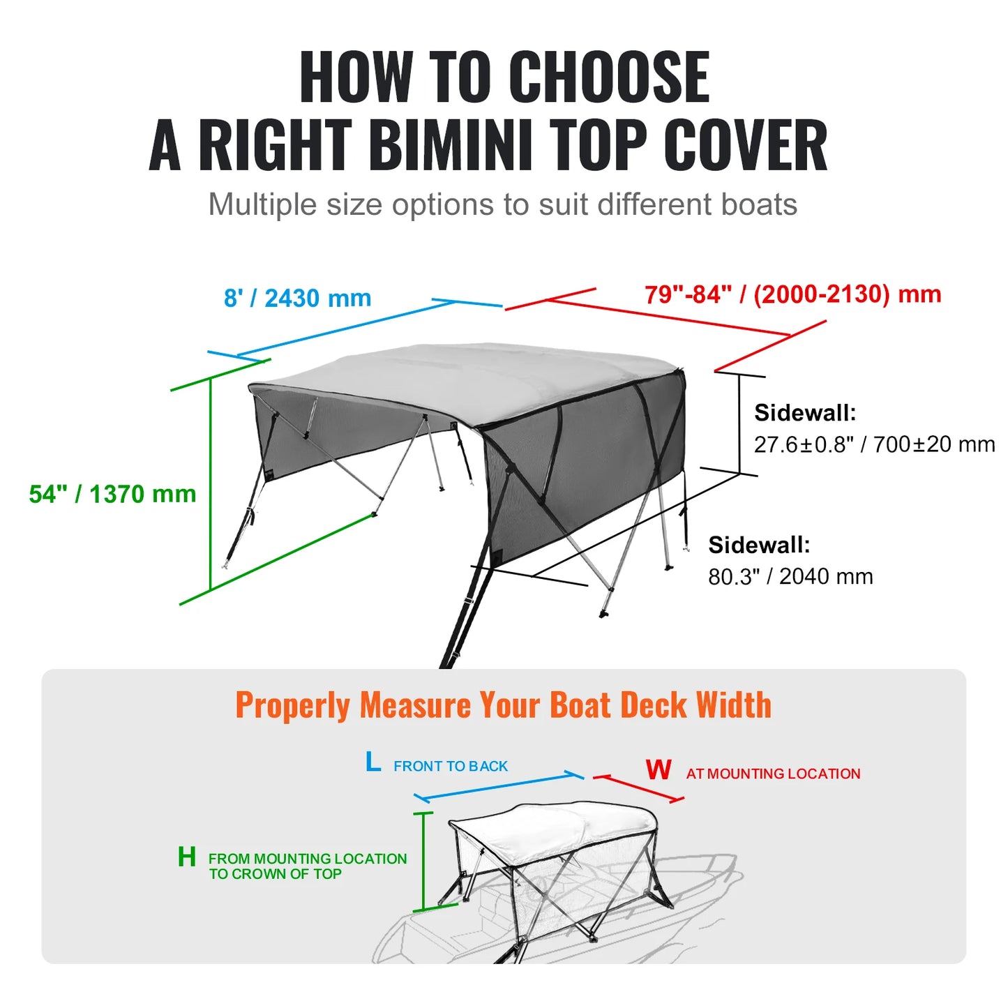 SucceBuy 4 Bow Bimini Top Detachable Boat Cover with Mesh Sidewalls