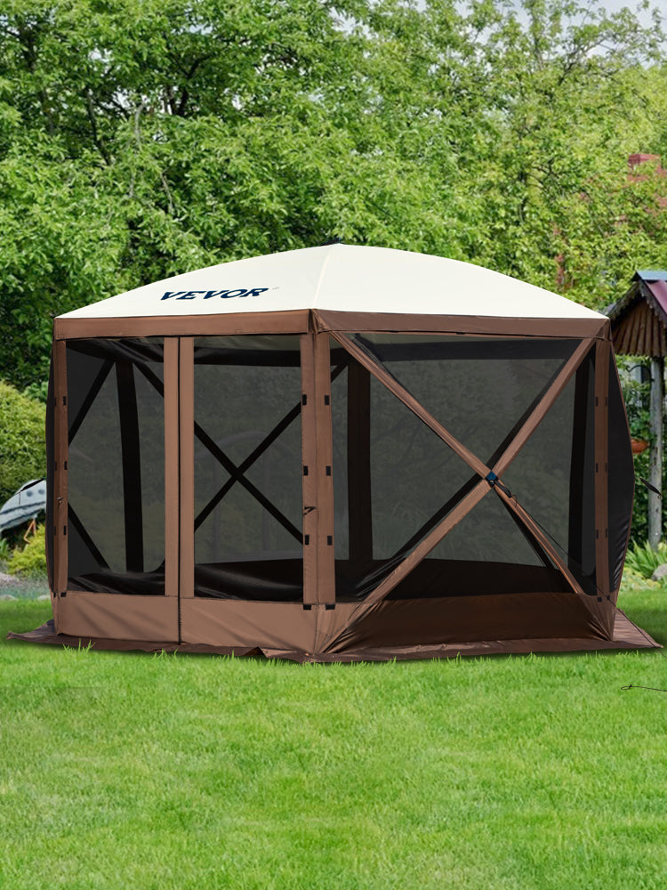 SucceBuy Pop-up Camping Gazebo Canopy 6 Sided 12' x 12' / 10' x 10'