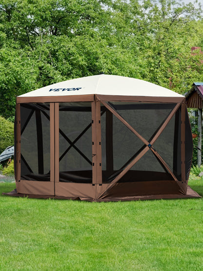 SucceBuy Pop-up Camping Gazebo Canopy 6 Sided 12' x 12' / 10' x 10'