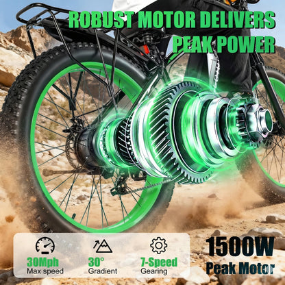 26" Fat Tire Electric Bike 48V 20Ah Battery 1000W Motor (Peak 1500W)  25-30MPH