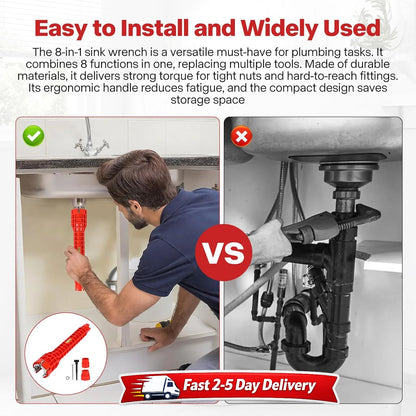 Multifunctional 8 In 1 Plumbing Wrench, Faucet Sink Install Kitchen and Bathroom Toilet Pipe Maintenance