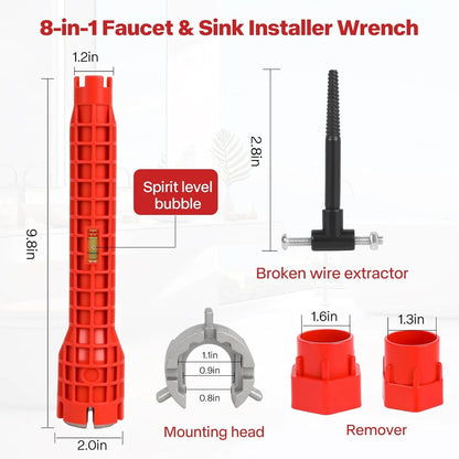 Multifunctional 8 In 1 Plumbing Wrench, Faucet Sink Install Kitchen and Bathroom Toilet Pipe Maintenance