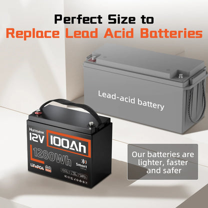 Humsienk 12V 100AH LiFePO4 Lithium Battery 1280Wh With Bluetooth/2-Year Warranty