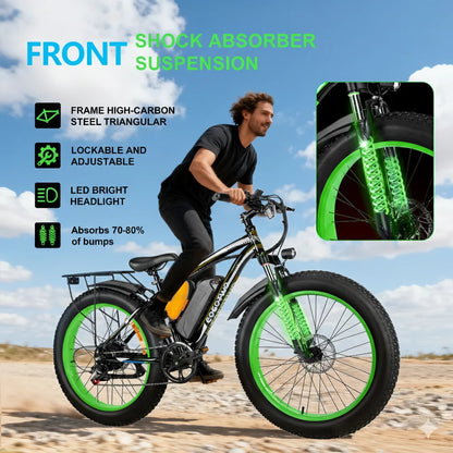 26" Fat Tire Electric Bike 48V 20Ah Battery 1000W Motor (Peak 1500W)  25-30MPH
