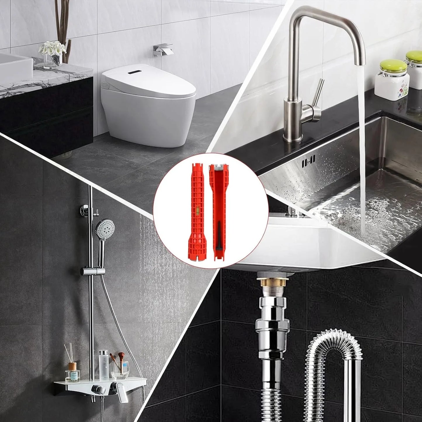 Multifunctional 8 In 1 Plumbing Wrench, Faucet Sink Install Kitchen and Bathroom Toilet Pipe Maintenance