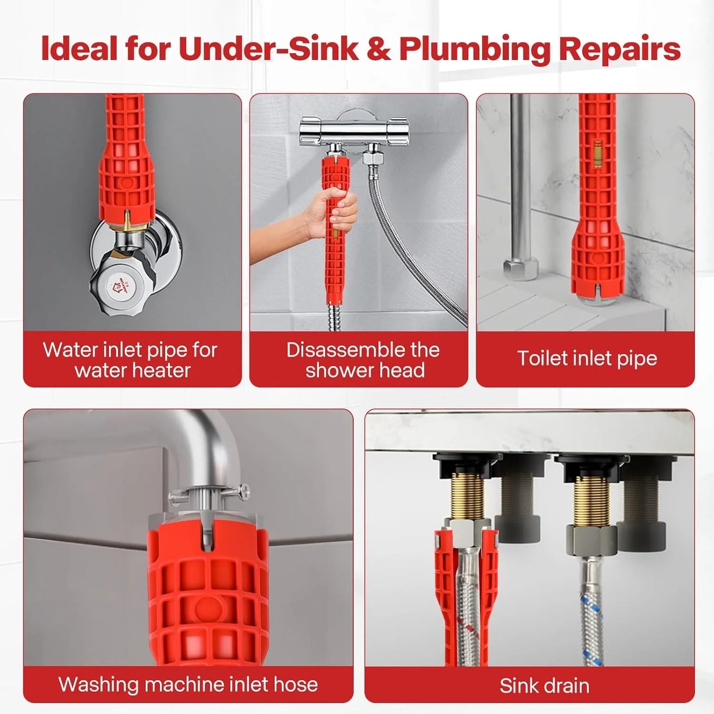 Multifunctional 8 In 1 Plumbing Wrench, Faucet Sink Install Kitchen and Bathroom Toilet Pipe Maintenance