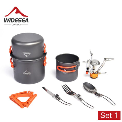 Widesea Camping Cookware Set, Tableware Equipment Supplies Burner Stove, Folding Knife, Fork, Portable Pot And Cup