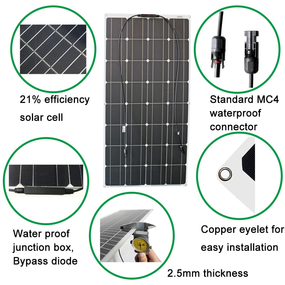 DGSUNLIGHT 100w 200w 12v Flexible, Portable Solar Panel