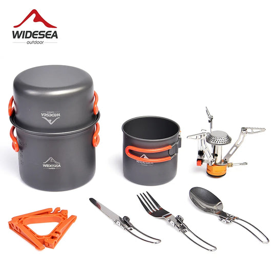 Widesea Camping Cookware Set, Tableware Equipment Supplies Burner Stove, Folding Knife, Fork, Portable Pot And Cup