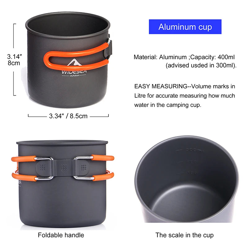 Widesea Camping Cookware Set, Tableware Equipment Supplies Burner Stove, Folding Knife, Fork, Portable Pot And Cup