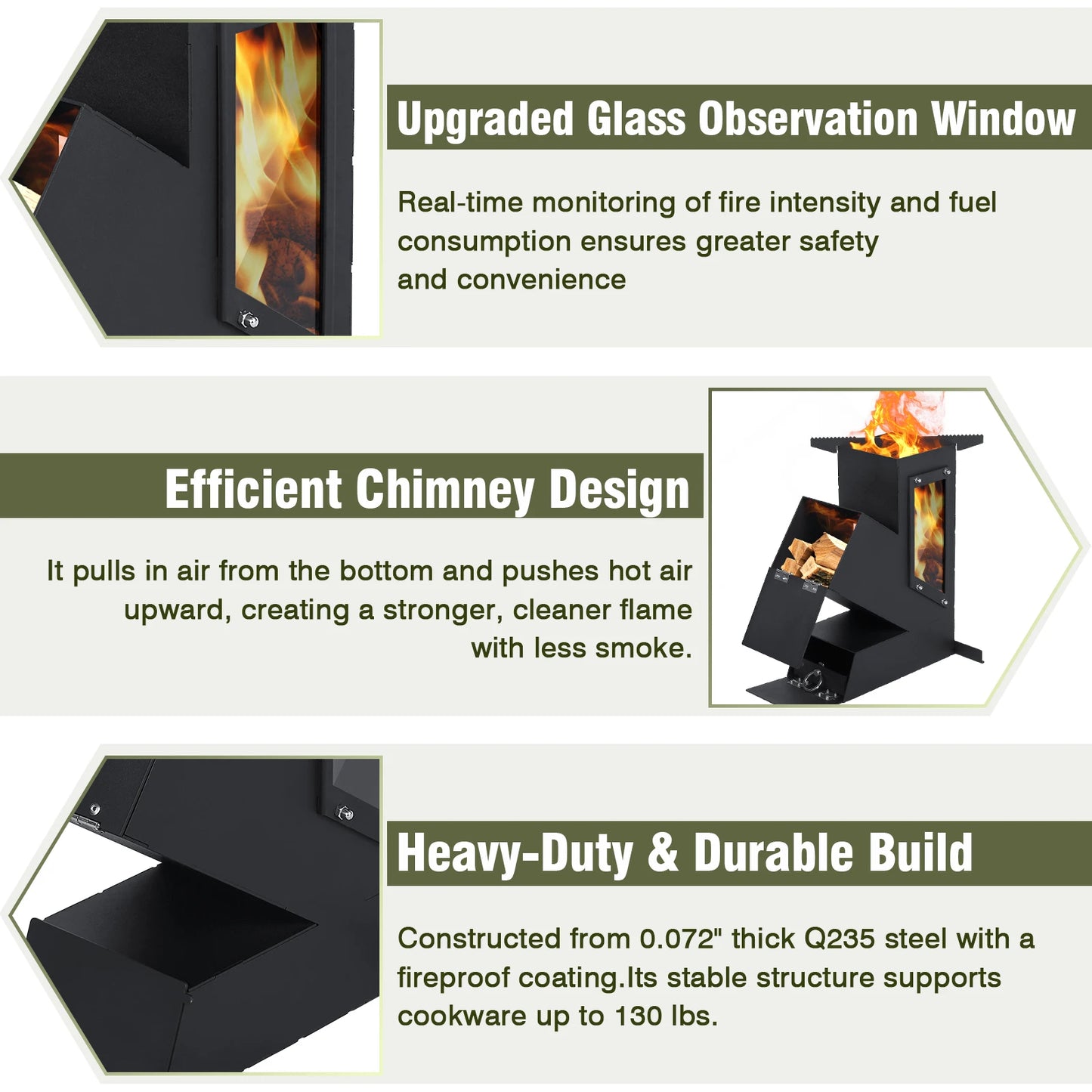 Portable  Wood Burning Rocket Stove With Glass Door