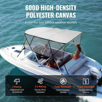SucceBuy 4 Bow Bimini Top Detachable Boat Cover with Mesh Sidewalls