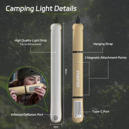 SELORSS Solar Folding Portable Camping Lantern USB-Type C