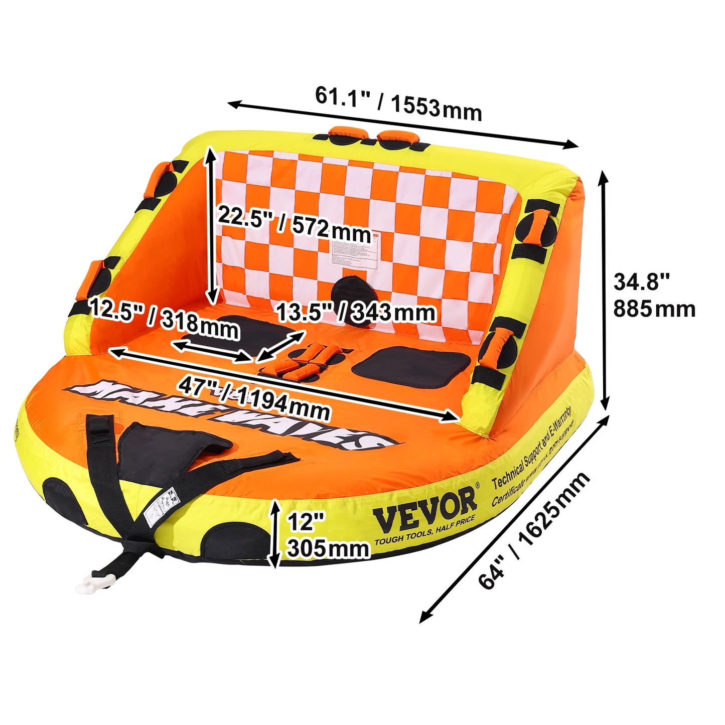 SucceBuy 1-3 People Towable Tube with Bumper Fins