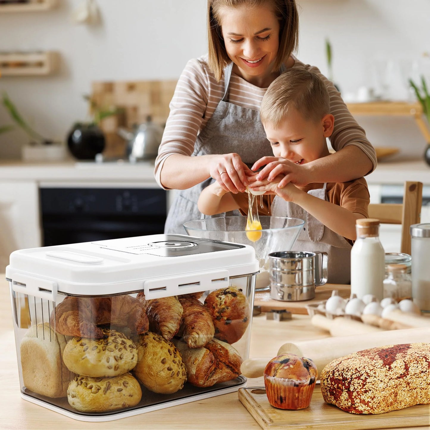 Time Recording Bread Keeper with Lid