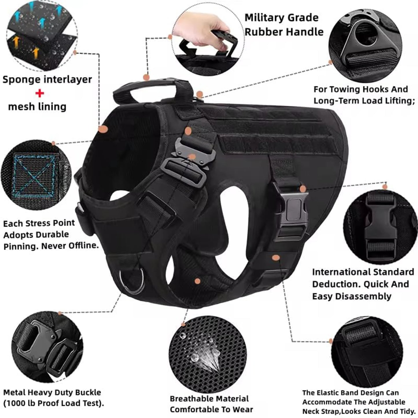 Tactical Dog Harness Collar For Medium Large Dogs