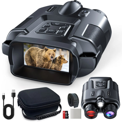 4K Night Vision Binoculars 64GB Memory Card 3inch Screen 8X Digital Zoom With Tactical Light