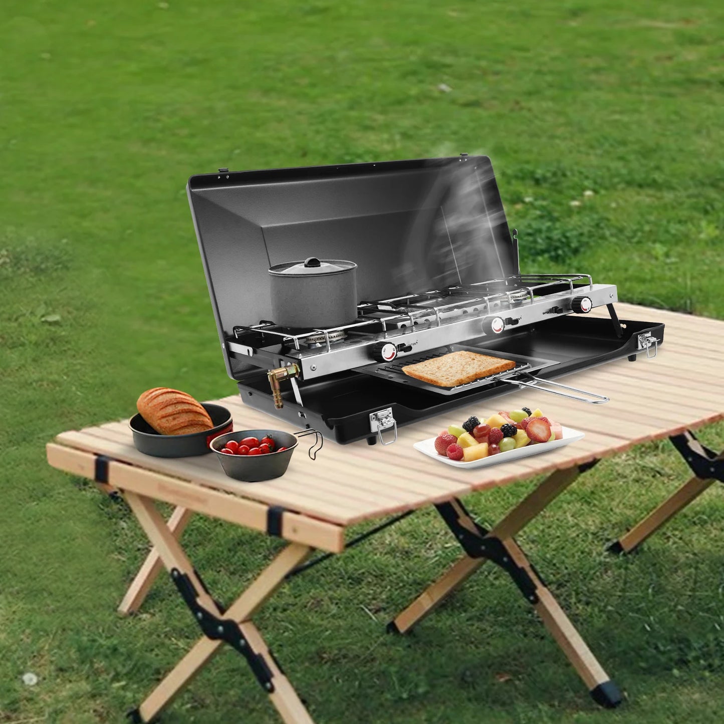 Portable Camping Stove with  3 Burner Griddle