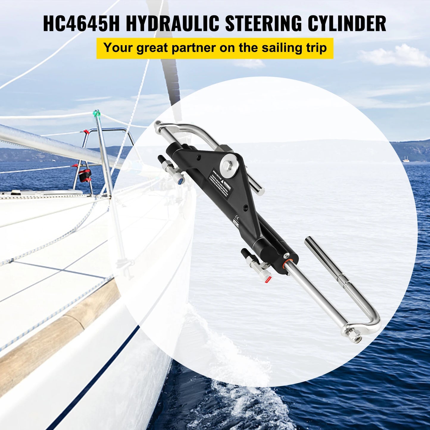 SucceBuy Front Mount Hydraulic Outboard Marine Steering Cylinder 150HP HC4645H Fit for Boat Steering