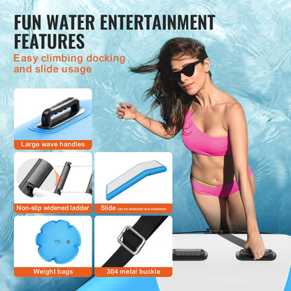 SucceBuy 10ft  Portable Inflatable Water Trampoline  with Slide 3-Step Ladder