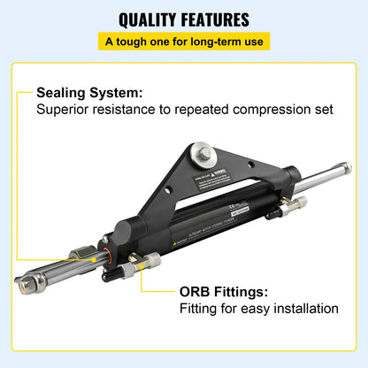 SucceBuy Front Mount Hydraulic Outboard Marine Steering Cylinder 150HP HC4645H Fit for Boat Steering