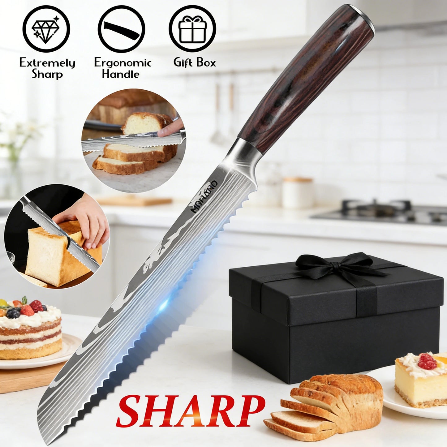 10" Serrated Bread Knife, Ultra Sharp , Non-Slip Handle