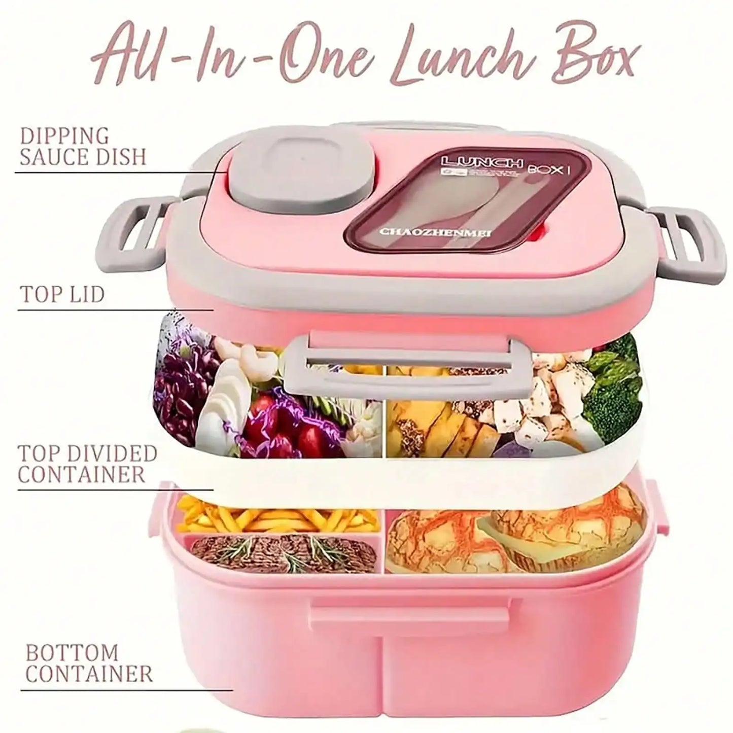 2-Layer Multi-Compartment Lunch Box Set Includes Cutlery And Sauce Container