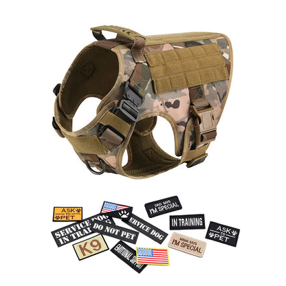 Large Training Military Dog Harness Collar Leash Bags Patches Set