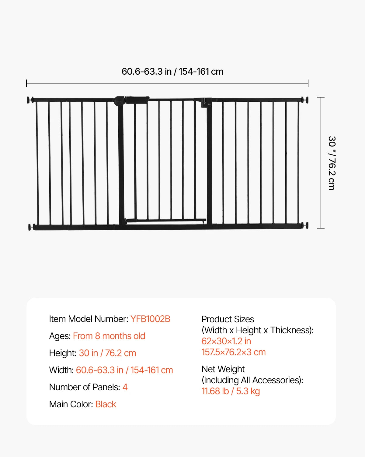SucceBuy Baby/Pet Gate 28/30/36 Inches High Gate Easy Step Walk Thru