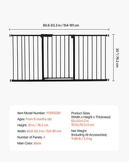 SucceBuy Baby/Pet Gate 28/30/36 Inches High Gate Easy Step Walk Thru