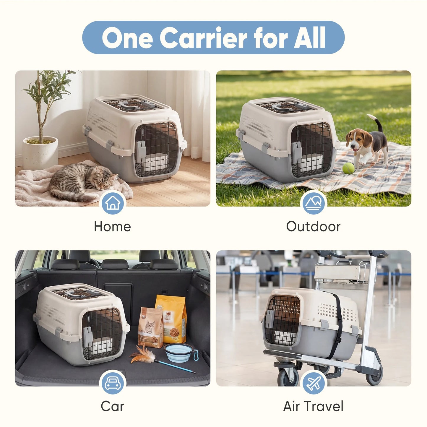 JHK 23Inch Travel Crate-Pet Carrier - Front & Top Load With Door Food Bowl with Enhanced Security Latchesf