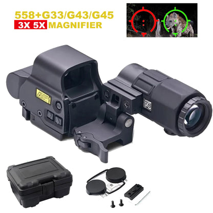 558+G43 Holographic Collimator Sight 558+G33/G45 Red Dot Optic Sight W/20mm Rail Mounts&Quick Detach Lever