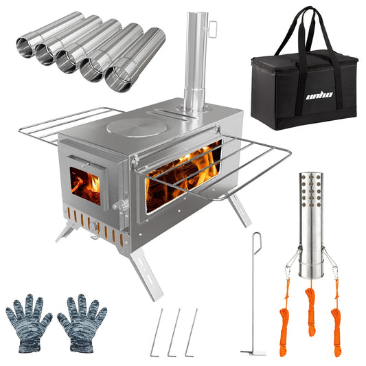 Portable Wood Stove with 6 Stainless Chimney Pipes