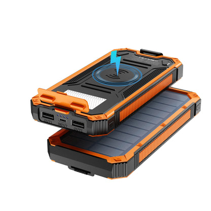 Solar Power Bank Wireless Charger, USB C Input/Output with Camping Flashlight for Cell Phone