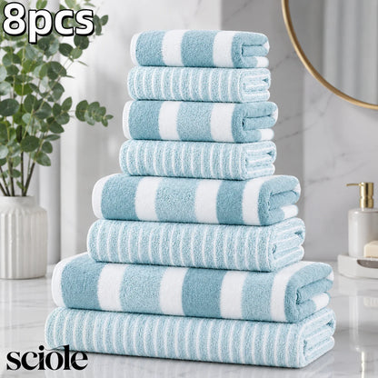 8-Piece Ultra Absorbent Lint-Free & Super Soft Two-Tone Striped Bath Towel Collection