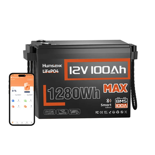 Humsienk 12V 100AH LiFePO4 Lithium Battery 1280Wh With Bluetooth/2-Year Warranty