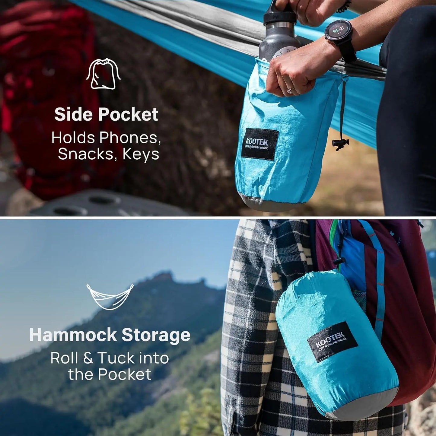 Portable Camping Hammock with Tree Straps & Attached Carry Bag