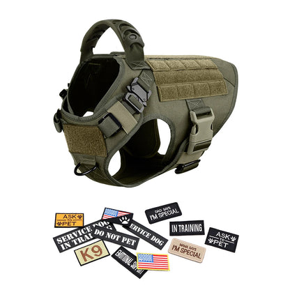 Large Training Military Dog Harness Collar Leash Bags Patches Set