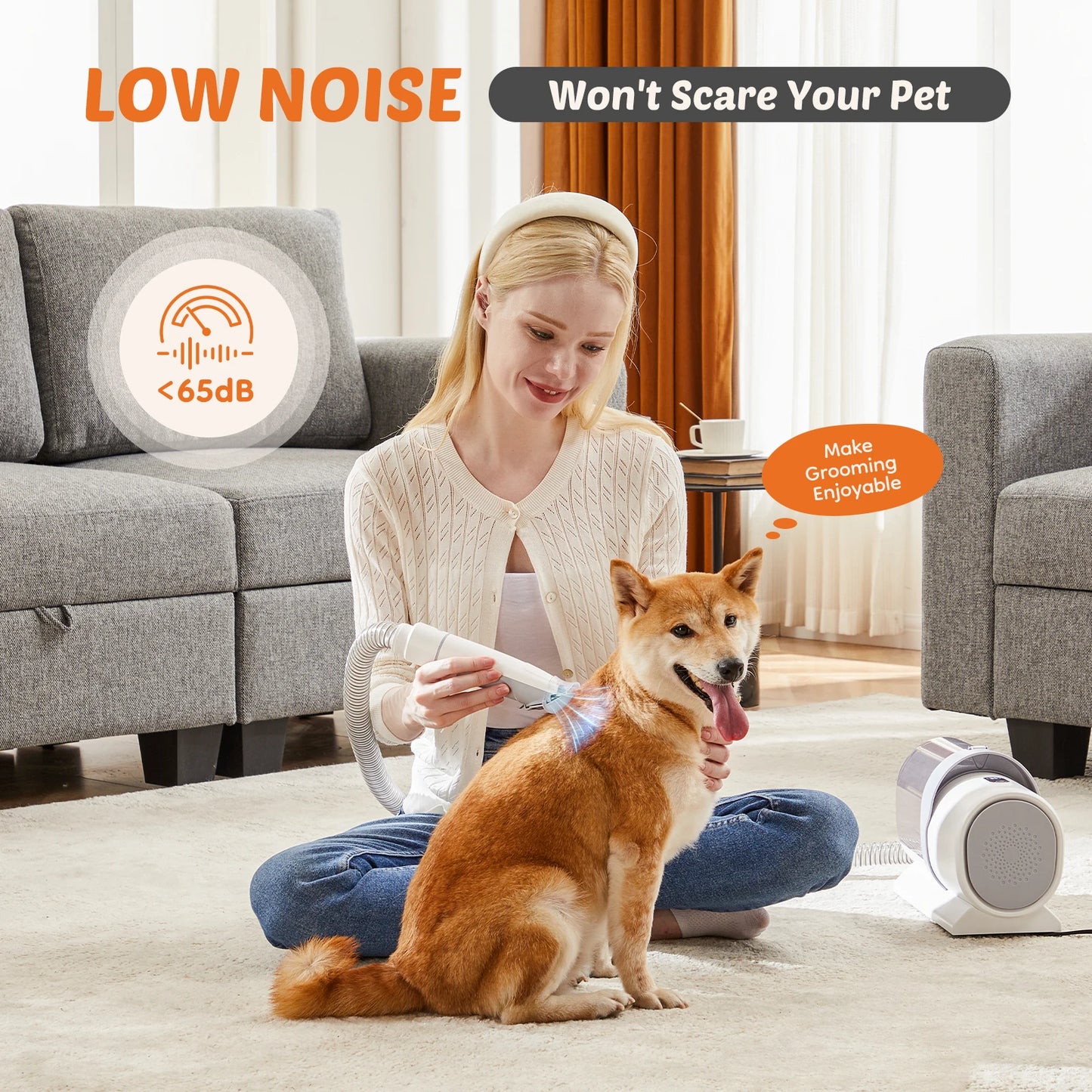 2.5L Professional Pet Grooming Vacuum Kit 3 Suction Modes and 5 Groomer Tools with Cordless Low Noise