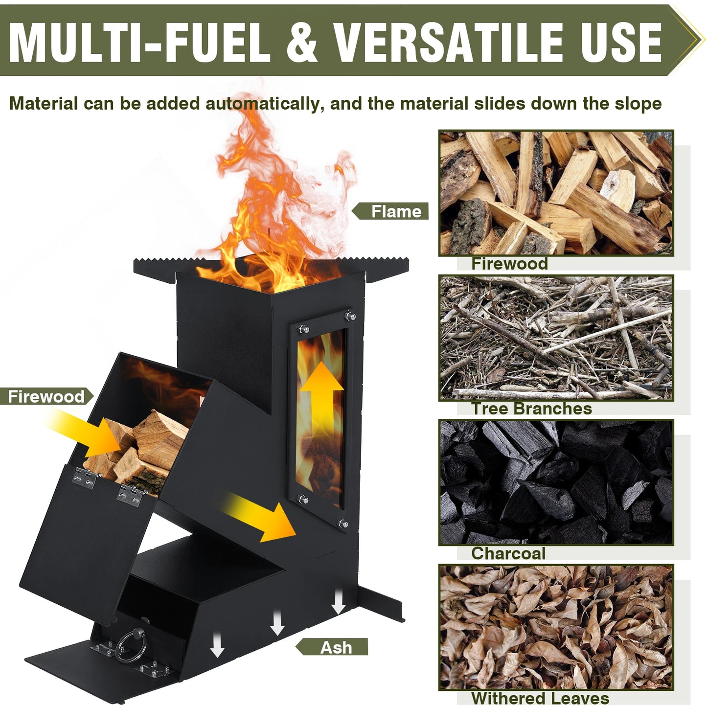 Portable  Wood Burning Rocket Stove With Glass Door