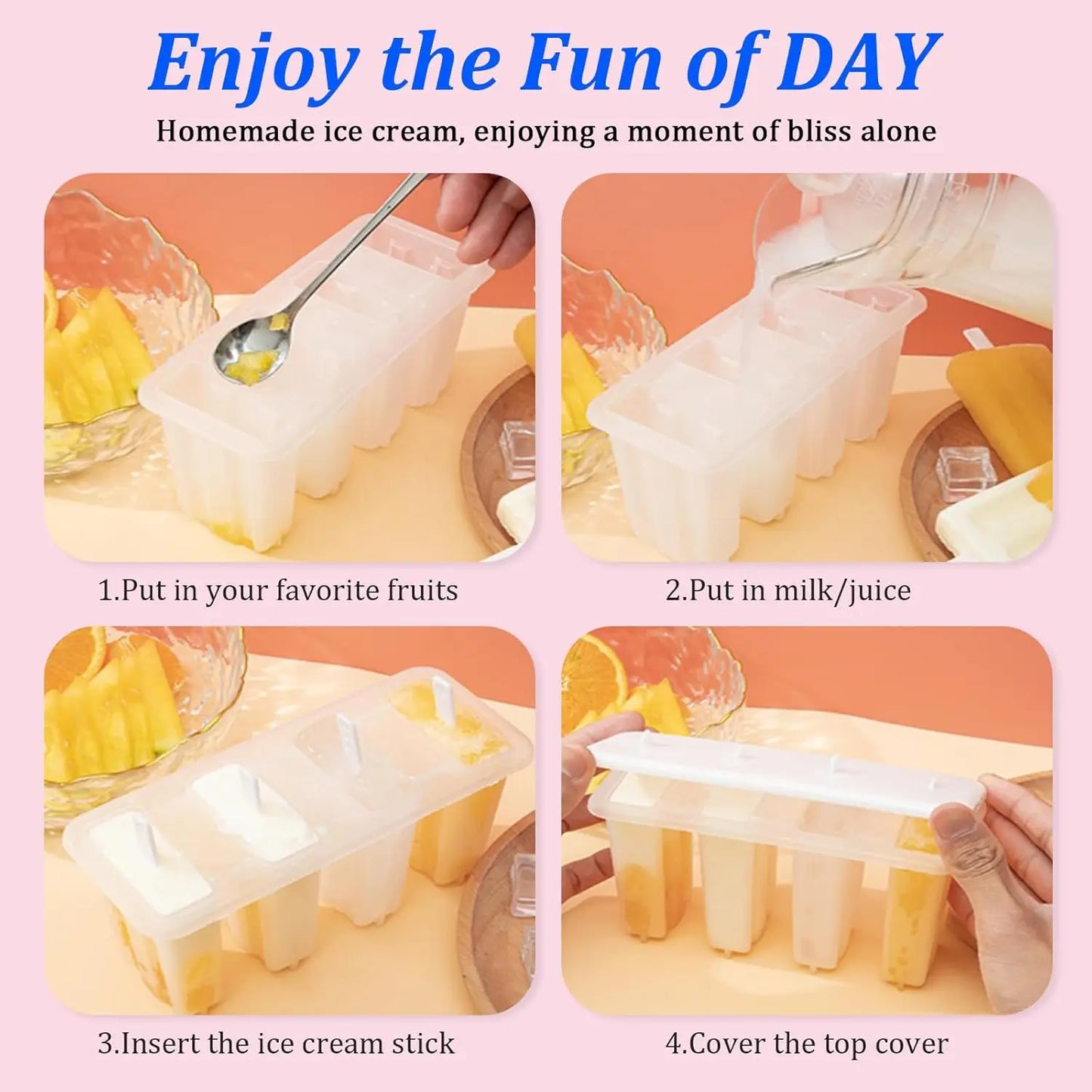 Popsicle Molds with Reusable Sticks