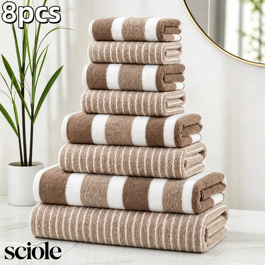8-Piece Ultra Absorbent Lint-Free & Super Soft Two-Tone Striped Bath Towel Collection