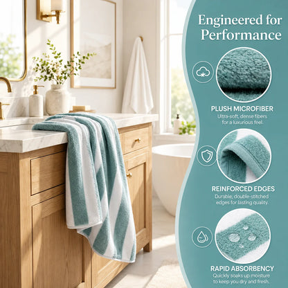 8-Piece Ultra Absorbent Lint-Free & Super Soft Two-Tone Striped Bath Towel Collection