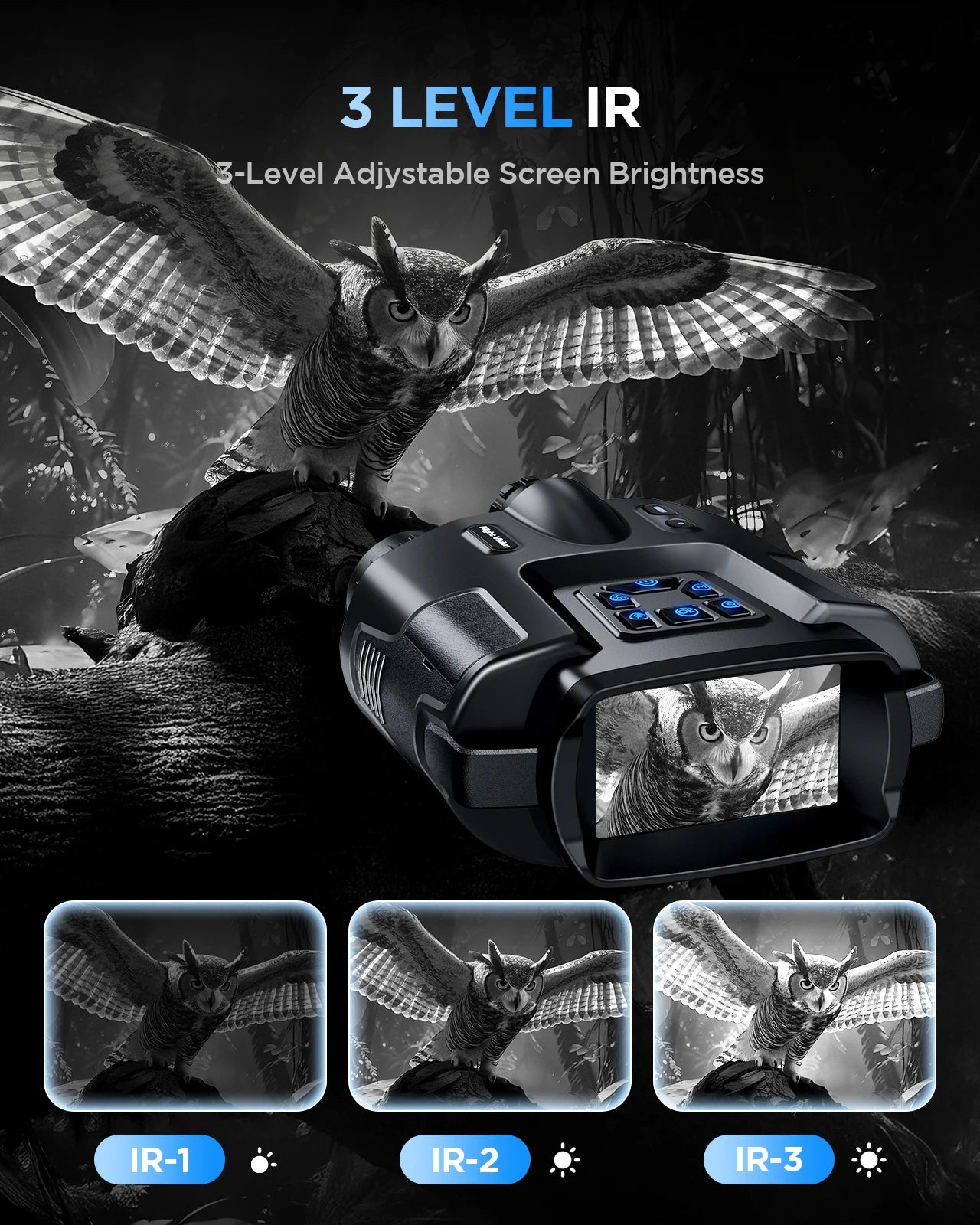 4K Night Vision Binoculars 64GB Memory Card 3inch Screen 8X Digital Zoom With Tactical Light