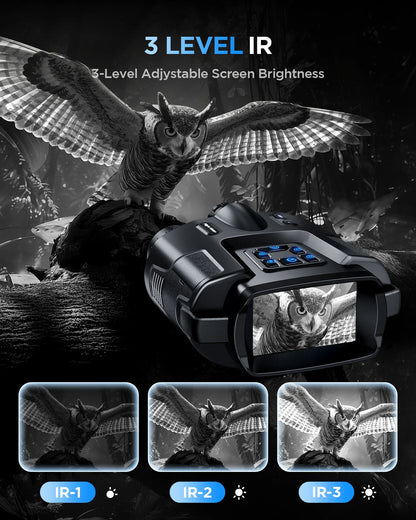 4K Night Vision Binoculars 64GB Memory Card 3inch Screen 8X Digital Zoom With Tactical Light