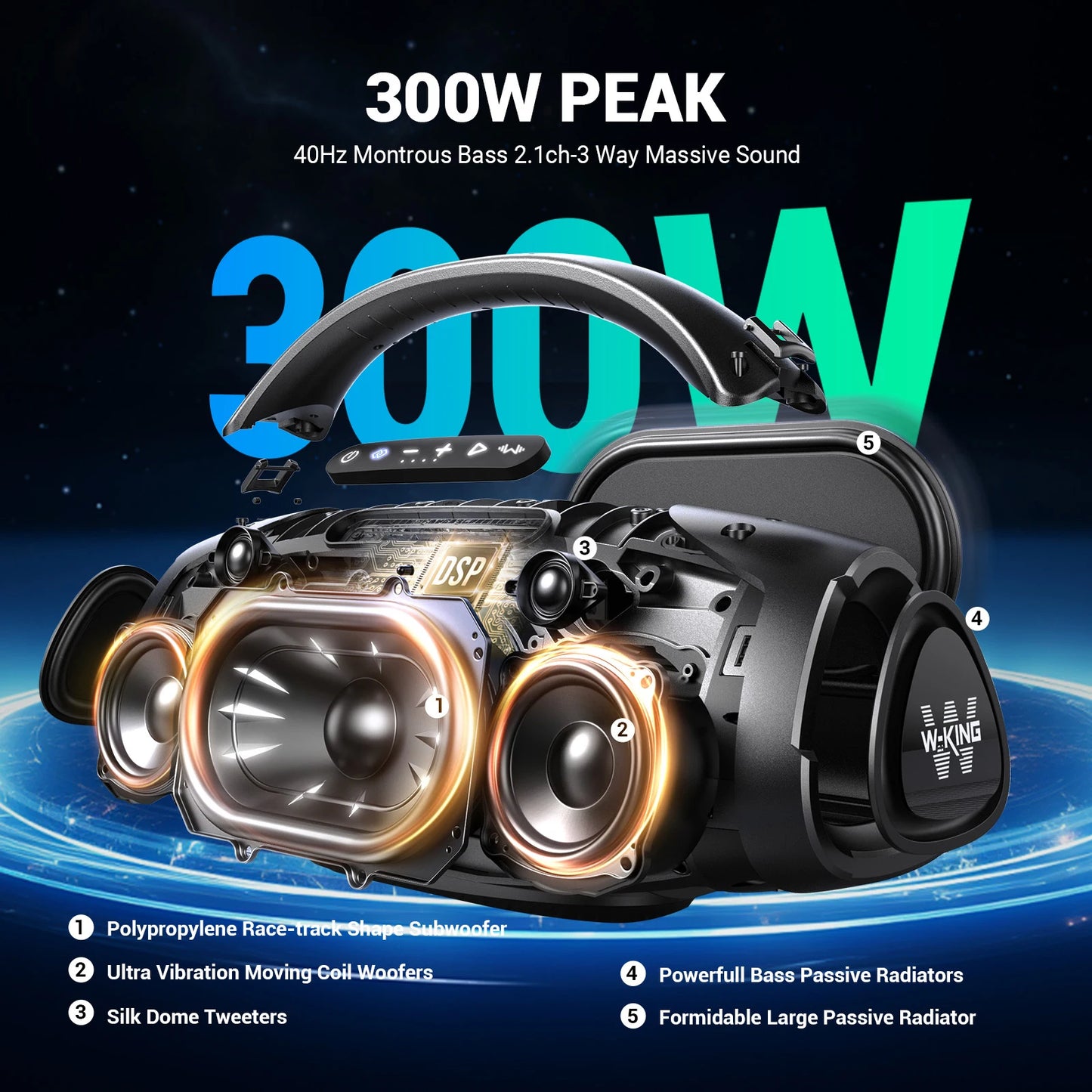 W-KING 200W RMS Portable Bluetooth Speakers