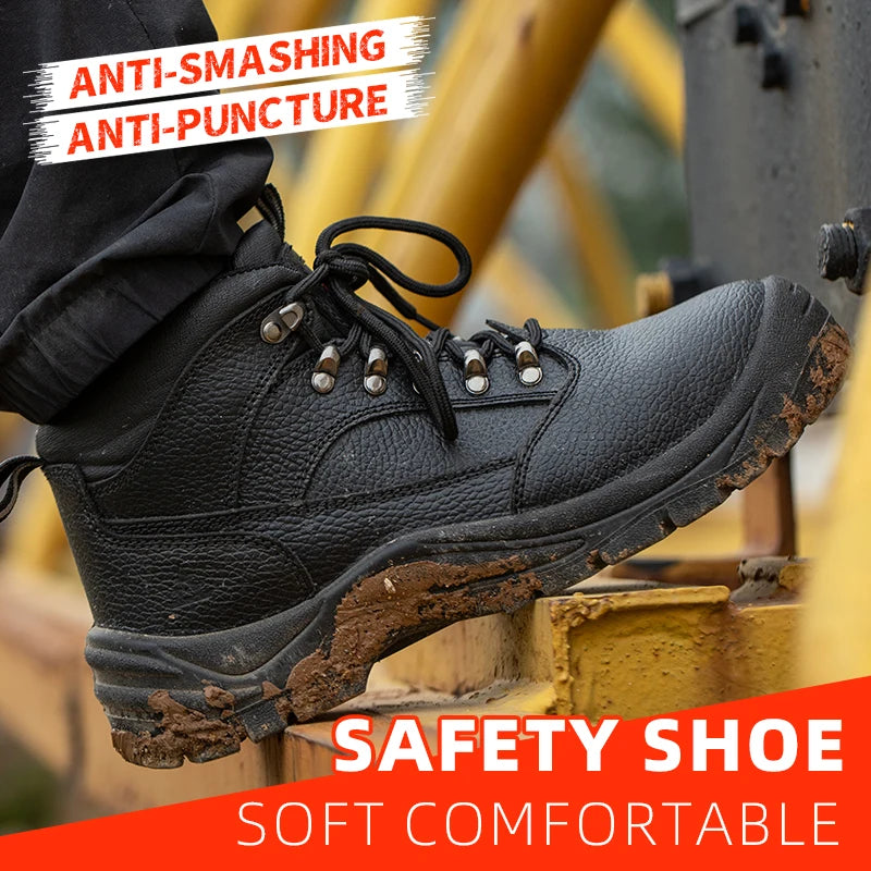 Puncture Proof Anti-skid Steel Toe High Top Work Safety Shoes
