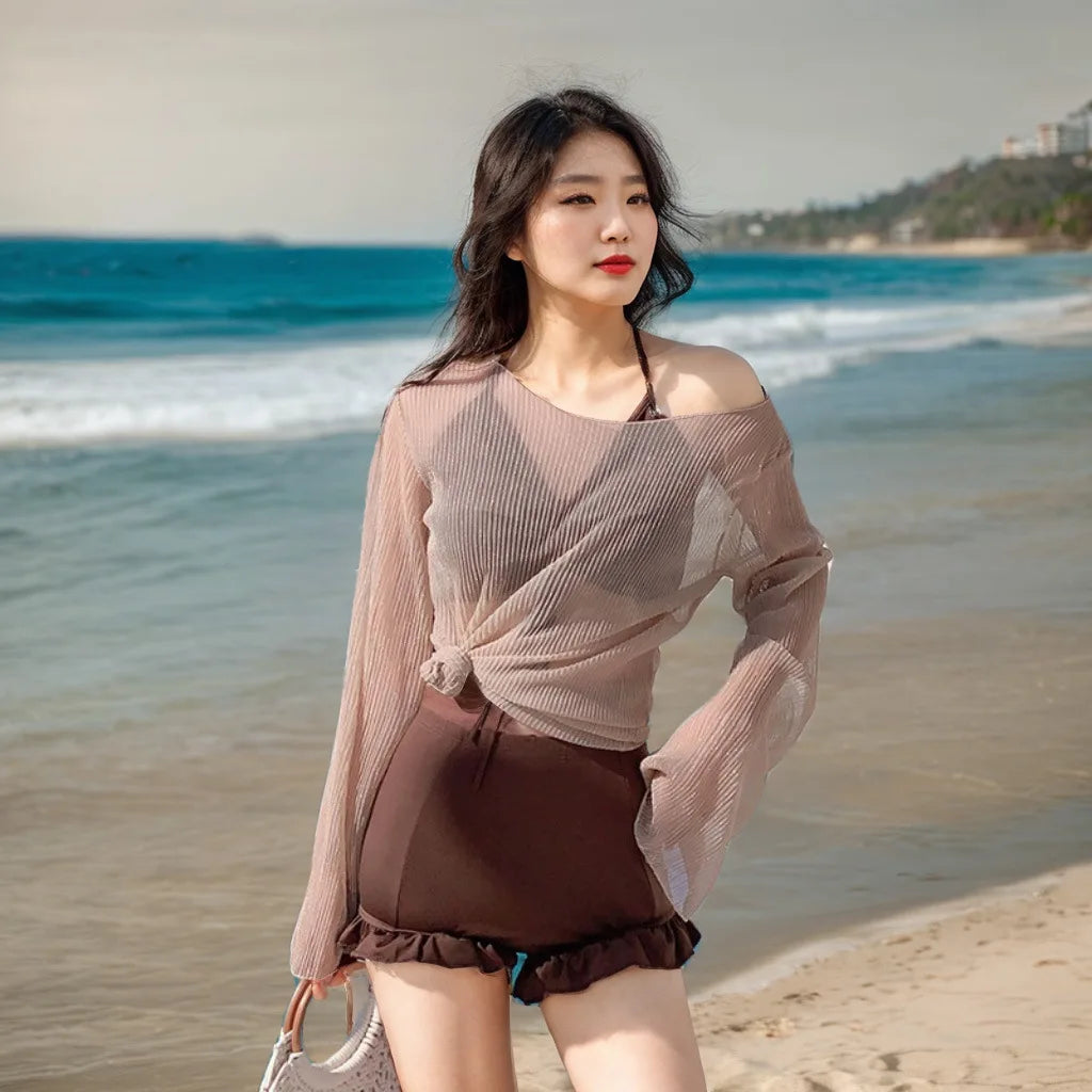 Solid Color Slimming One-piece  Slimming Dress Swimsuit